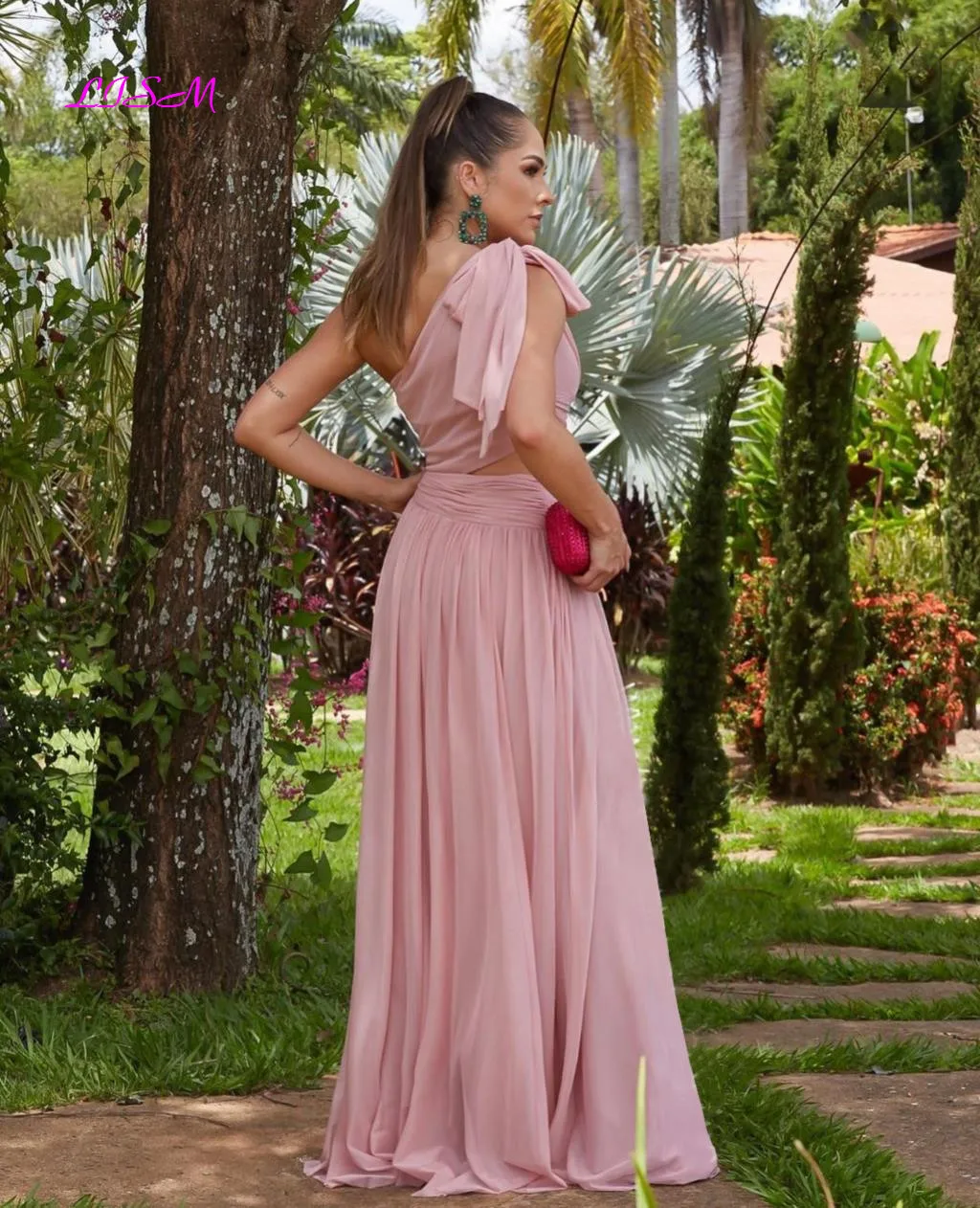 Vestidos de Noche elegantes de un hombro para mujer, vestido de gasa largo con abertura alta, Formal, para fiesta de graduación, 2022