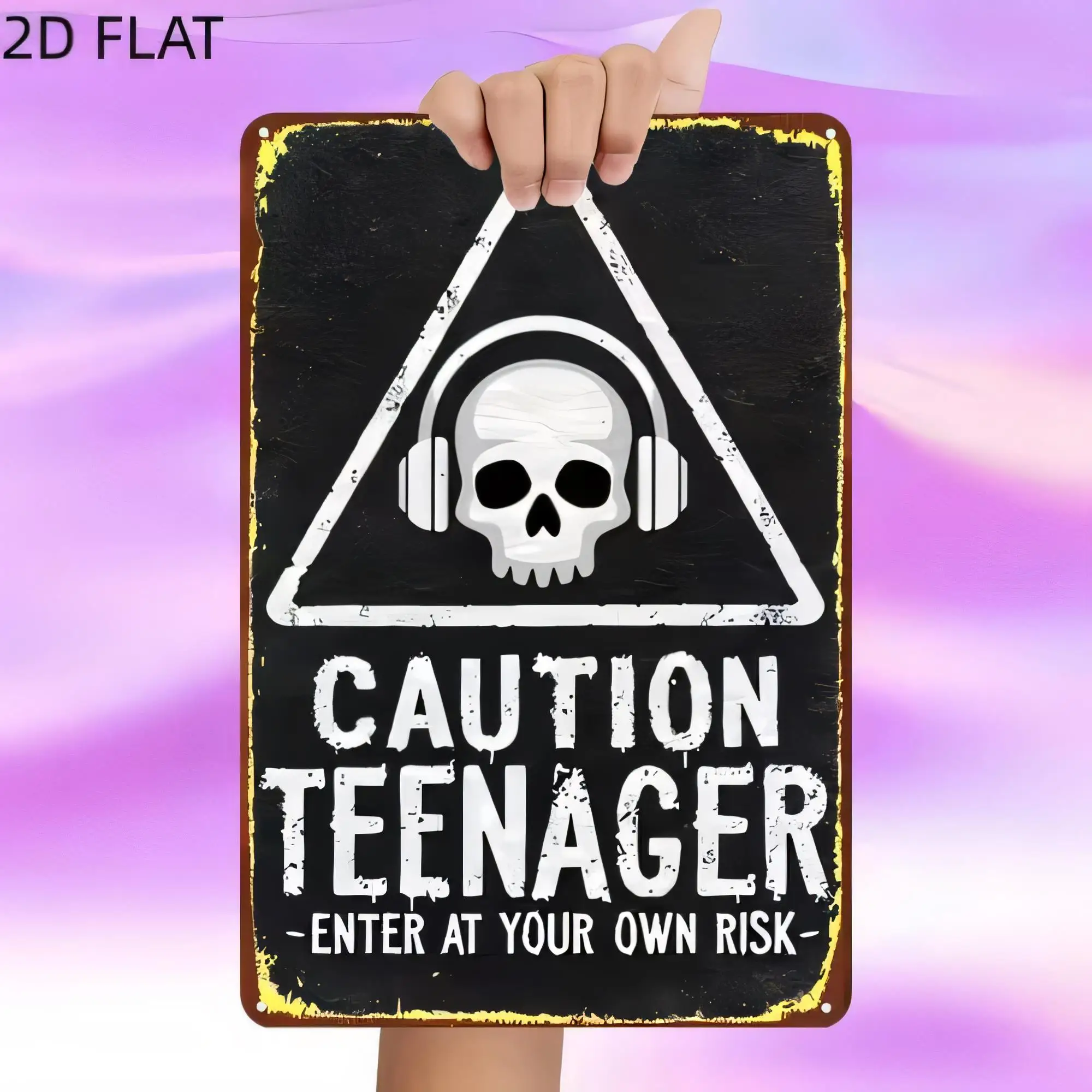 Tin Sign  Warning Caution Teenager Enter At Your Own Risk Poster Funny Skull Rock Metal Plaque Wall Decor for Garage Bar Man Cav