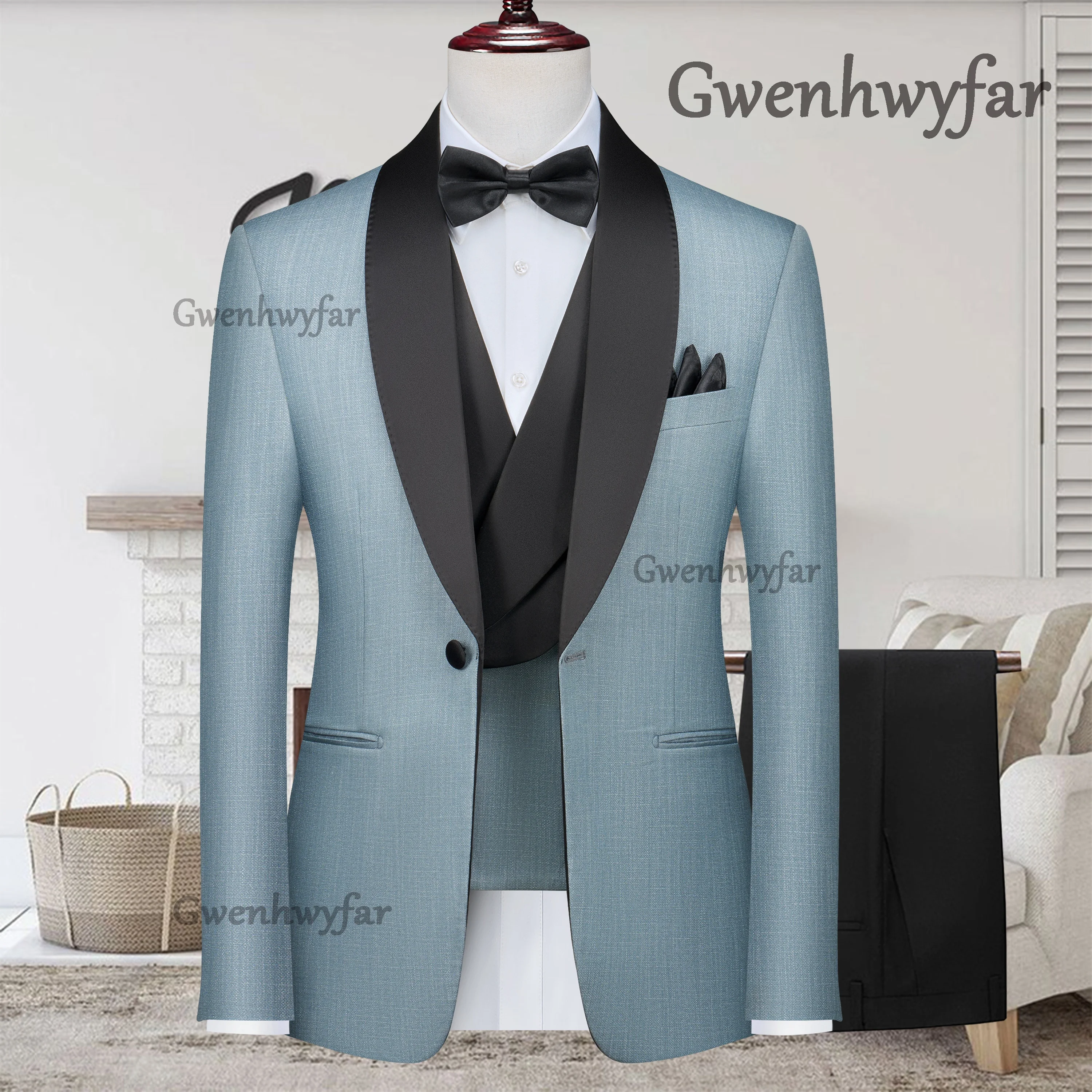 

Мужской индивидуальный роскошный смокинг Gwenhwyfar 2026: пиджак, брюки и жилет для торжественных мероприятий