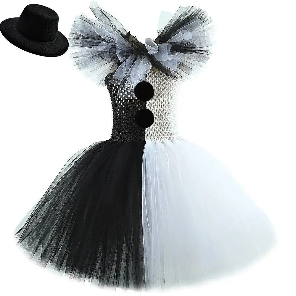 Weiß schwarz terrifier clown kostüme für mädchen gruselig halloween tutu kleid für kinder joker ausgefallene outfit kinder horror kleidung – Detail 14