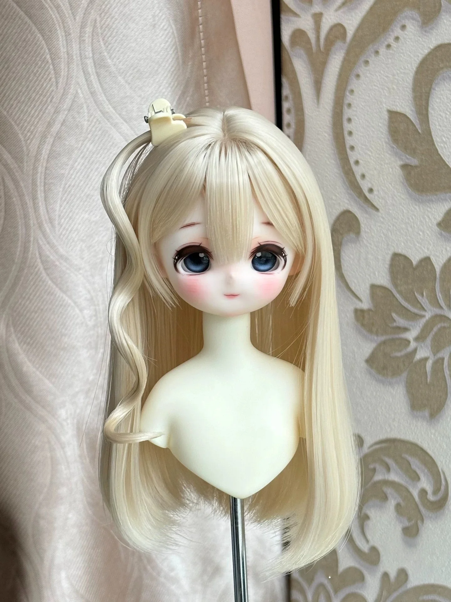 BJD Long Straight Wig with Bangs Inward Curl Hair High Temperature Fiber Ready Made Wig 1/3 1/4 1/6 for SD MSD YOSD Dollfie Doll