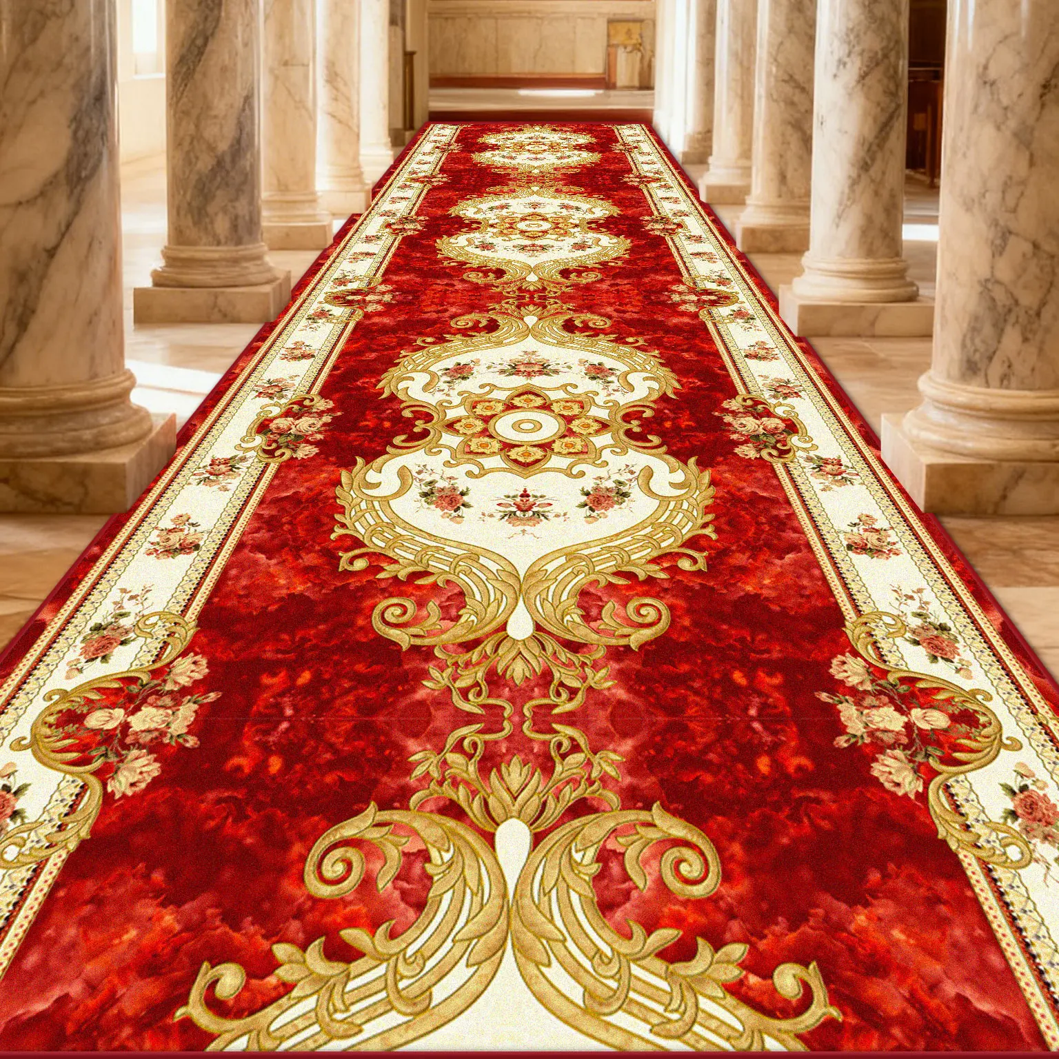 

European Retro Red Luxury Soft Long Runner Carpet Decoration Bedside Sofa Easy Clean Rug Non-slip Lint-free Doorway Floor Mat