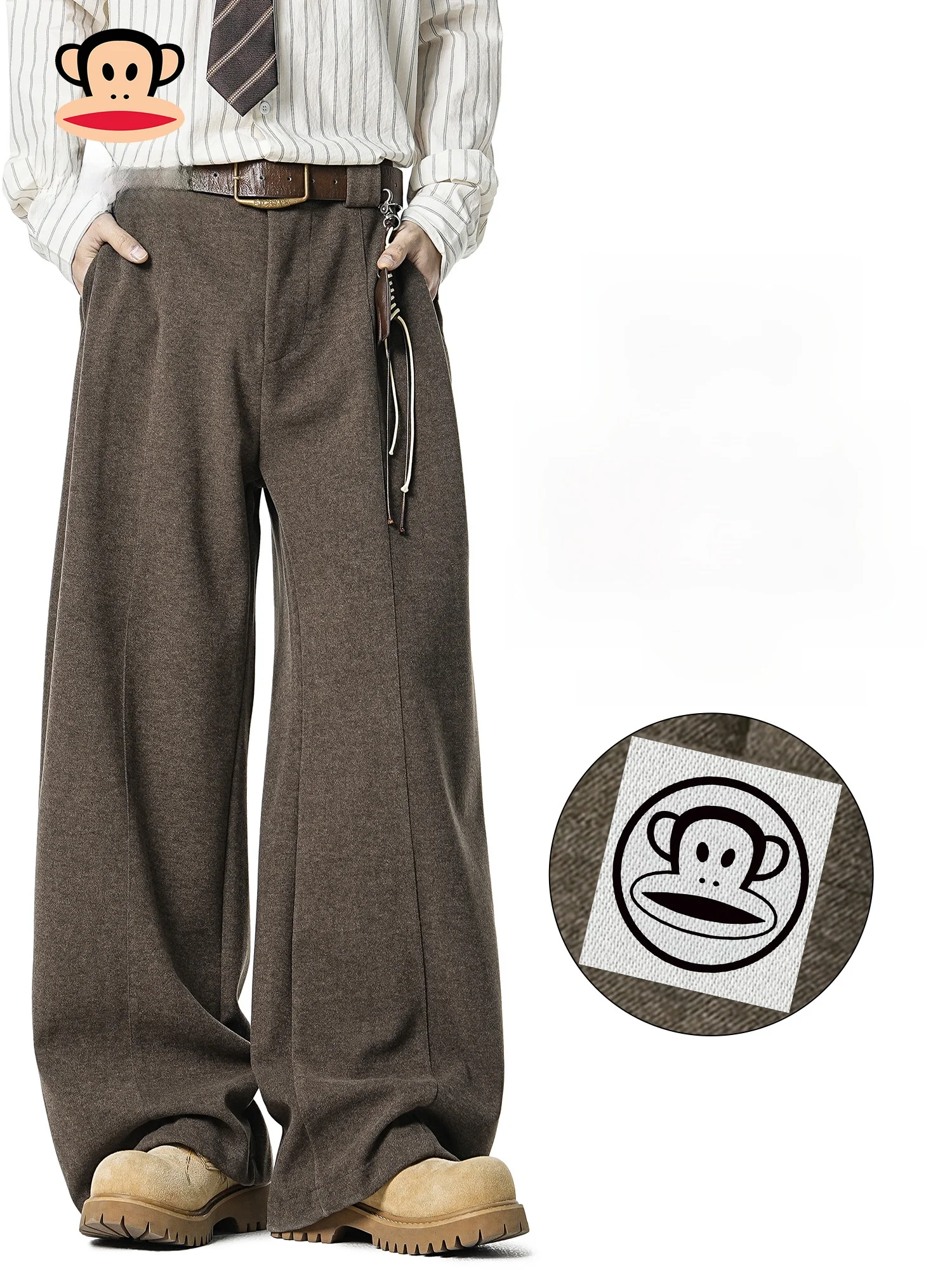 

PaulFrank Men's Casual Loose Wide Leg Pants Spring New Sle Drapey Comfortable Straight Cut Trousers American Sle Polyeste...