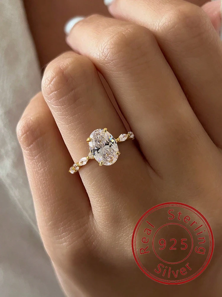 

925 Sterling Silver Zircon Elliptical Horse Eye Fashionable Ring For Women Engagement Wedding Luxury High Quality Fine Jewelry
