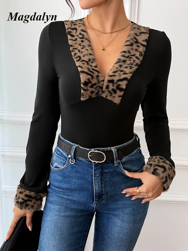 

Magdalyn Sexy Women Leopard Print One Piece Combination Rompers Fashion Retro Onesie Long Sleeves Faux Fur Bodysuits Lingerie