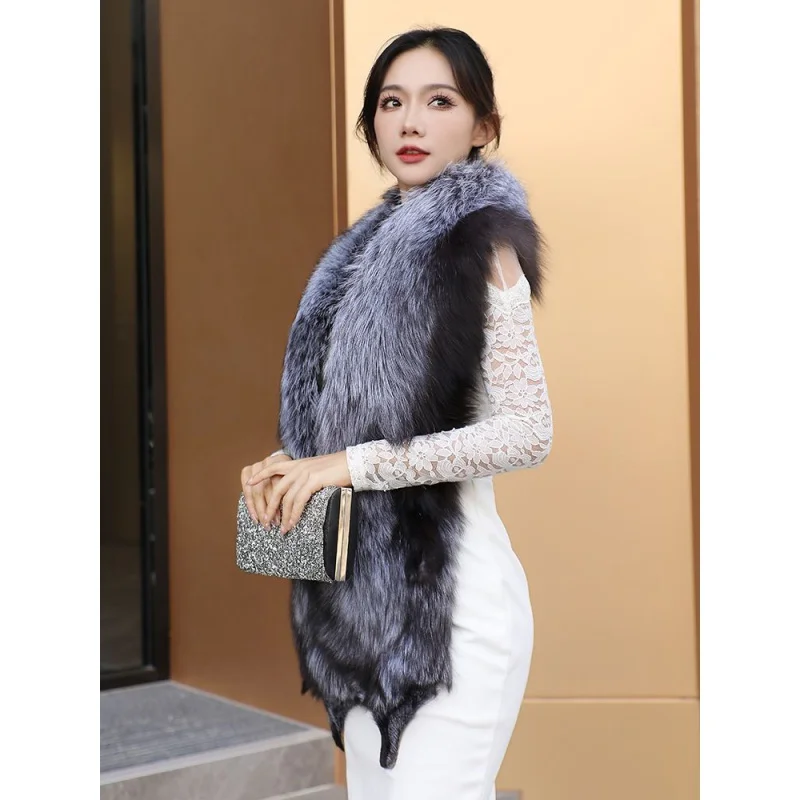 Natural Fur Scarf Korean Style Atmosphere Really Fox Fur Shawl Cape Coat Winter Women\'s Tight Outer Wear Cloak Cold-Proof Noble