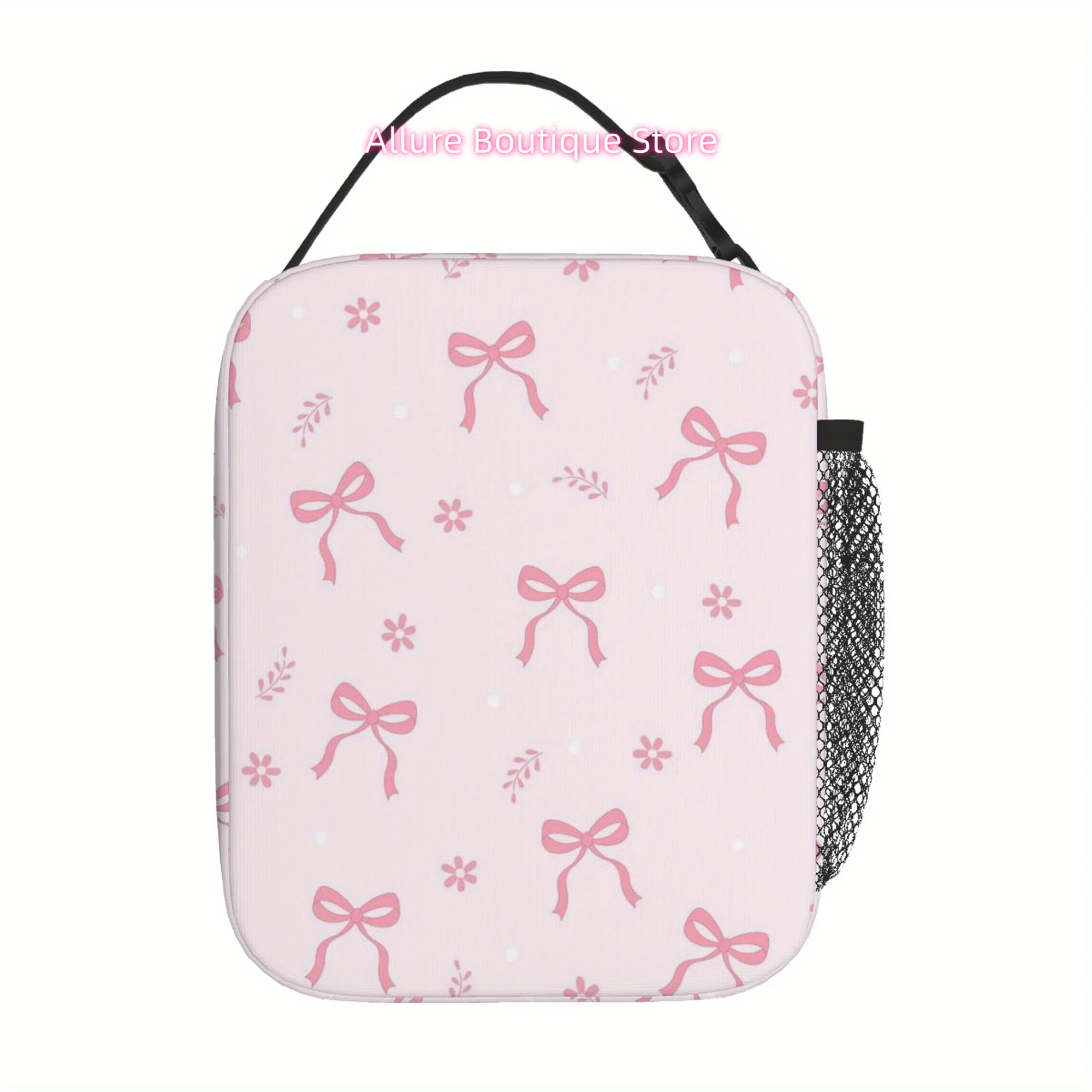 Featuring Pink Bows on a Light Pink Backdrop, This Printed Thermal Bag Is Insulated And Designed for Non-Food Contact