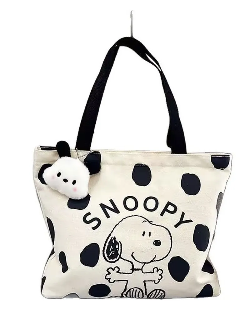 Bolsa de Ombro de Lona com Zíper do Snoopy para Mulheres, Bolsa Tote de Grande Capacidade, Bolsa Casual para Estudantes, Uso Diário, Viagem e Compras