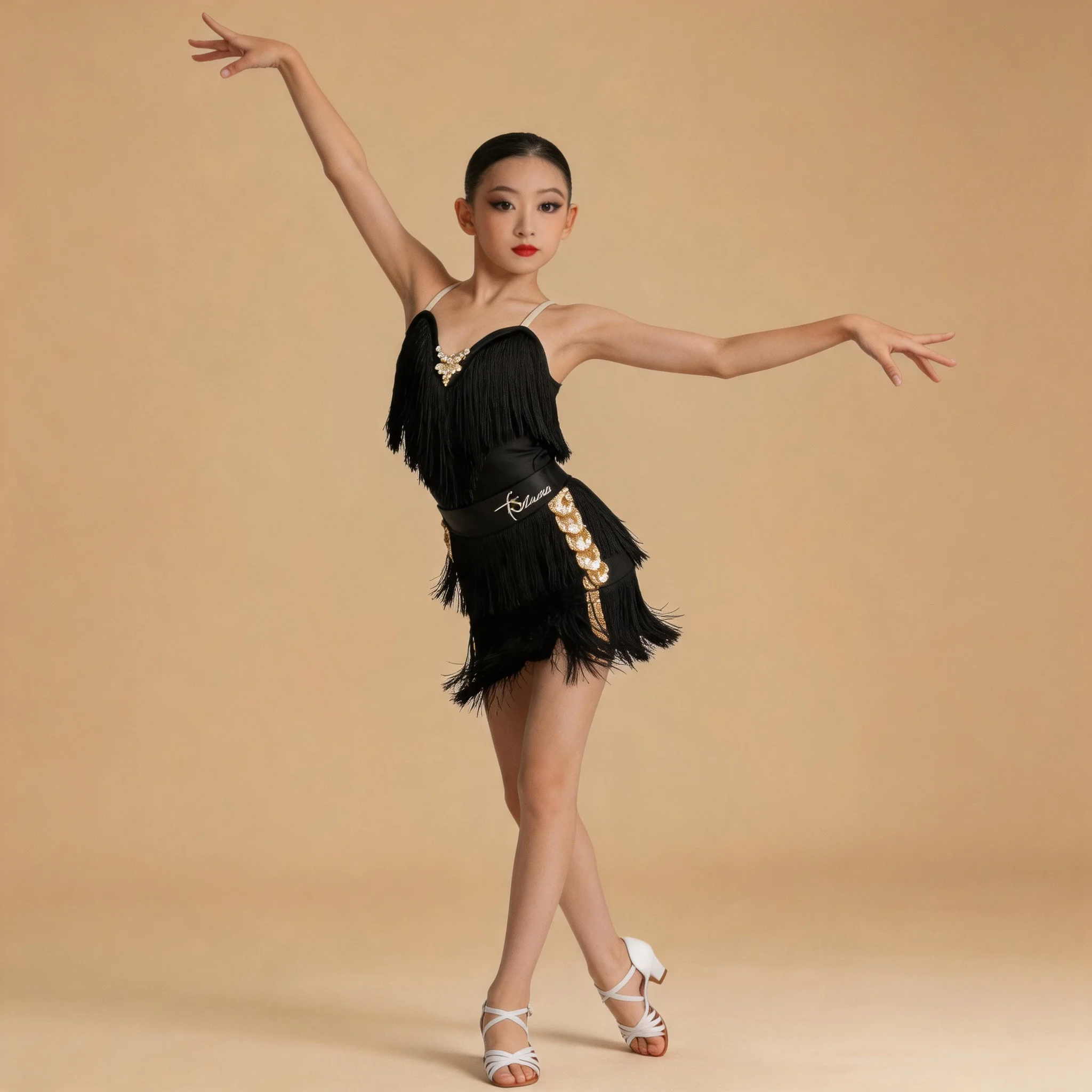 

Kids Latin Dance Dress Summer Girls Black Fringe Dress Children Samba Cha Cha Practice Wear Professional Dance Competition Costu