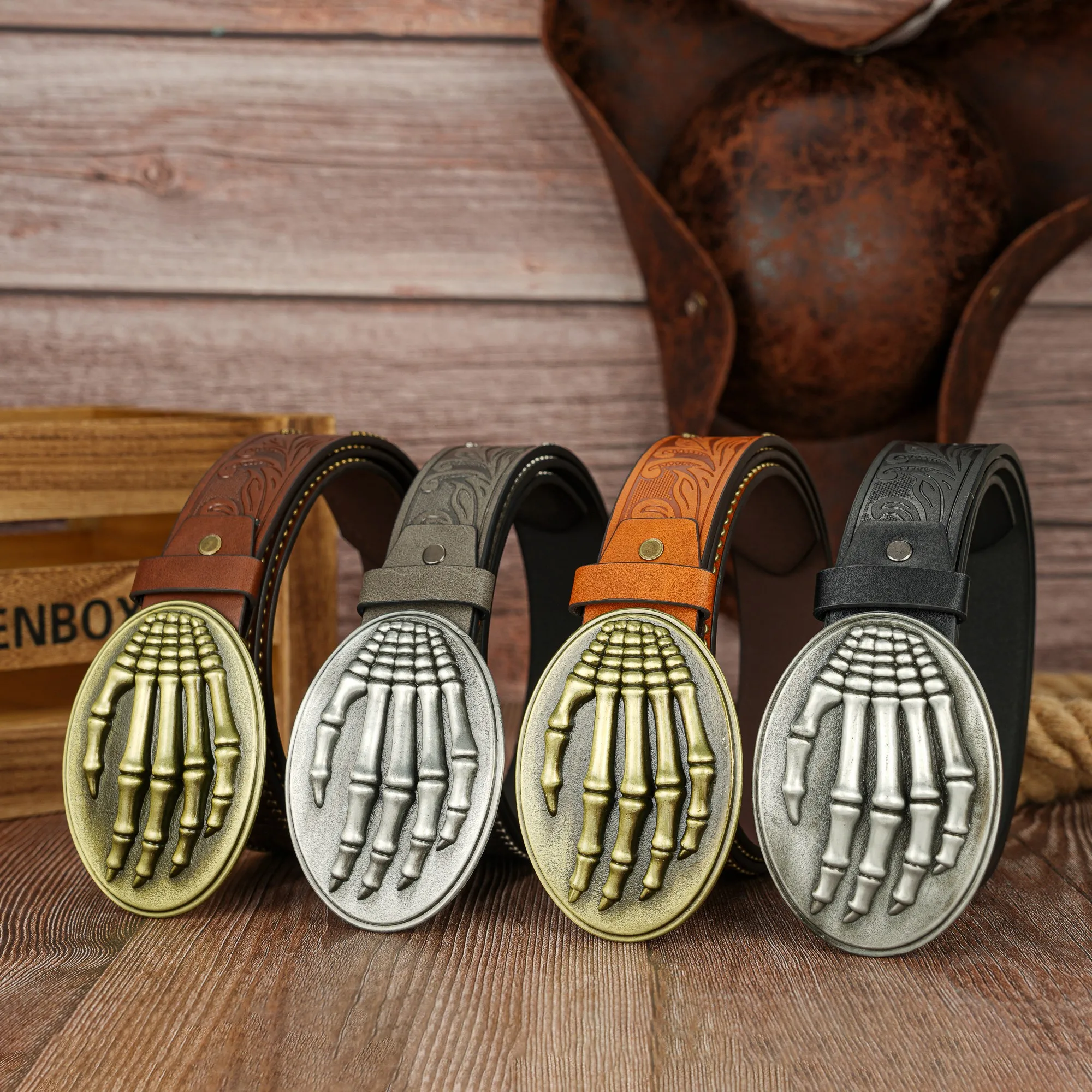 

Овальная пряжка с когтями, простой ретро-узор с рисунком хвоста Феникса, ремень из искусственной кожи с тиснением и заклепками для Хэллоуина