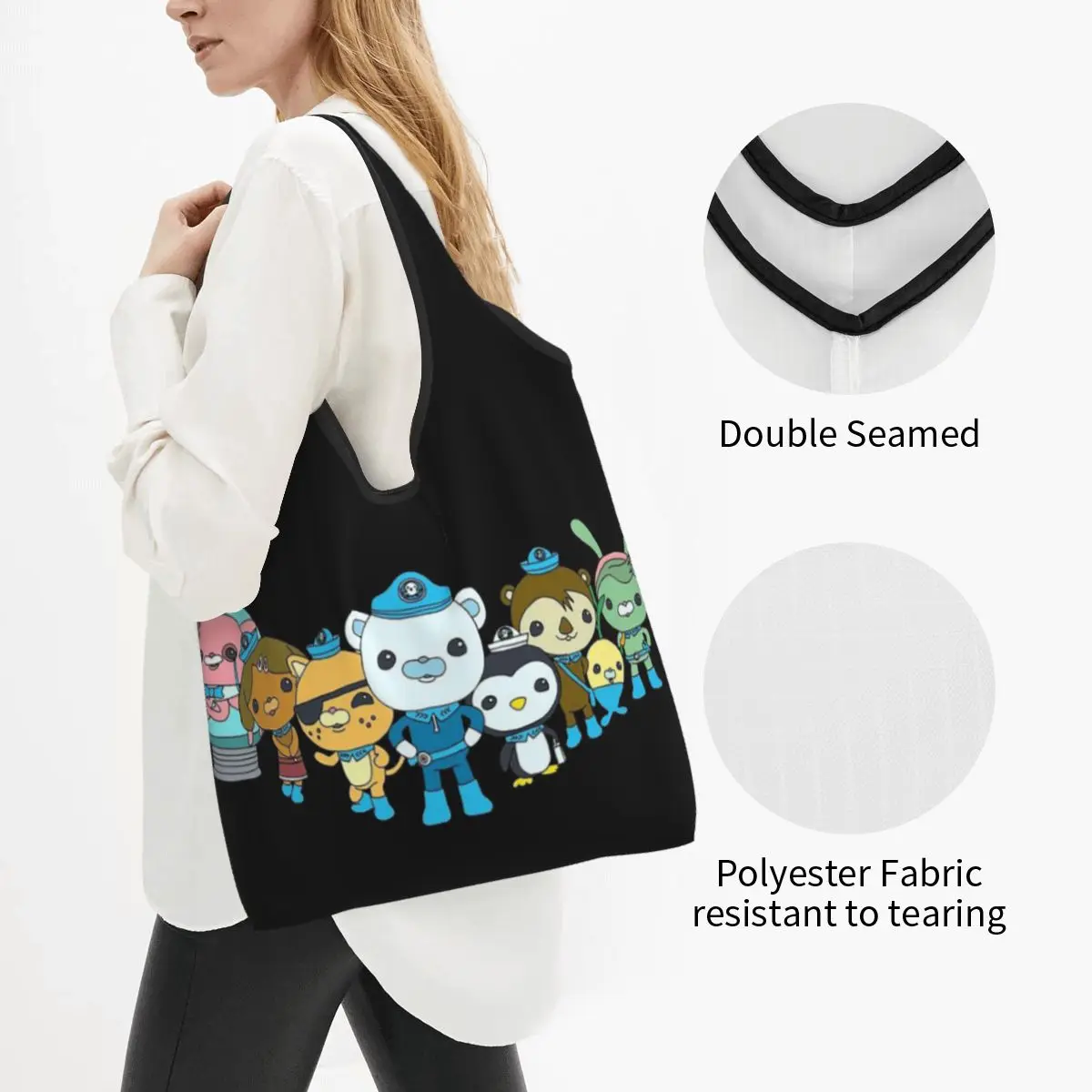 The Octonauts Portable Tote Shopping Bags Large Capacity Shopper Bag Groceries Handbag Shoulder Bag