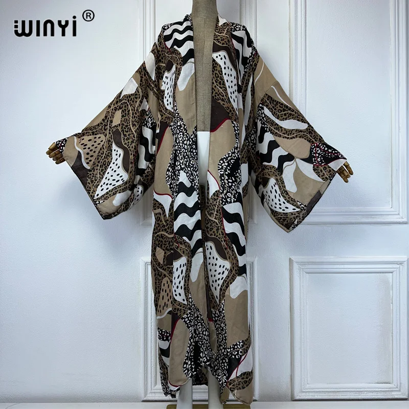 WINYI afryka moda lato kimono maxi sukienka plażowa zakrycie sweter boho seksowny płaszcz abaje wzór w cętki stroje plażowe damskie