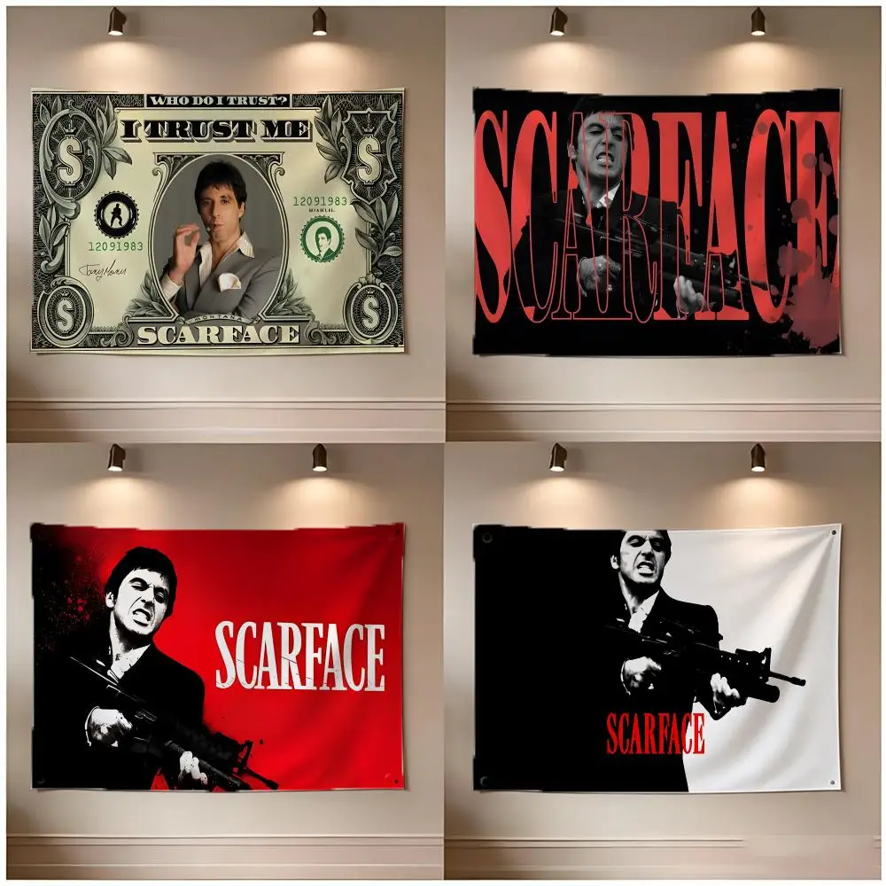 Movie Crime Scarface Flags Borderless Four Ring Ornament Indoor Outdoor Decoration Quick Hang Install