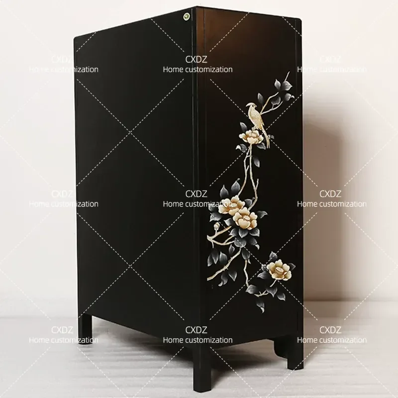 New Chinese Style Hand Painted Lacquerware Shoe Cabinet Entryway Hall Console Side Storage Cabinet Retro Decorative Furniture