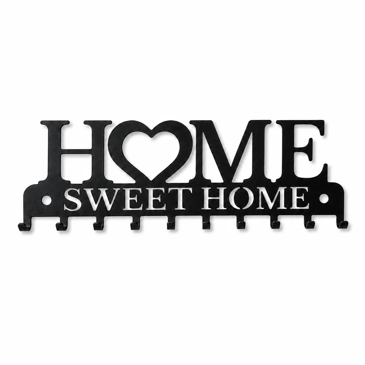 10-Hook Metal Key Holder for Wall Home Sweet Home Decorative Key Rack Wall Mounted Organizer for Entryway Kitchen Bedroom