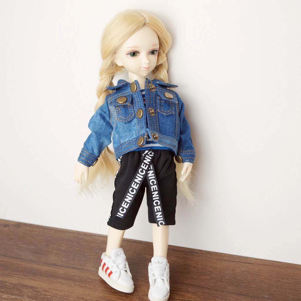 

BJD Jean Coat Black Pants Clothing For 1/6 Tall Girl BOY YOSD DK DZ AOD DD Doll Wear