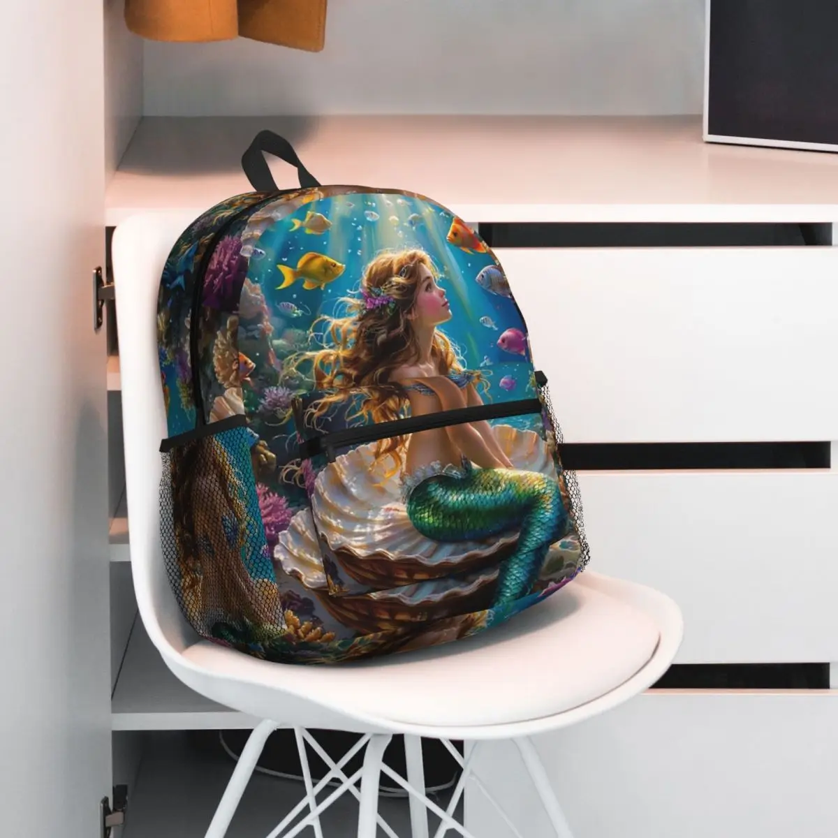 Cartoon Mermaid Dolphin Print Backpack Student BookBag Kids School Bag Computer Shoulder Bags for Men Women