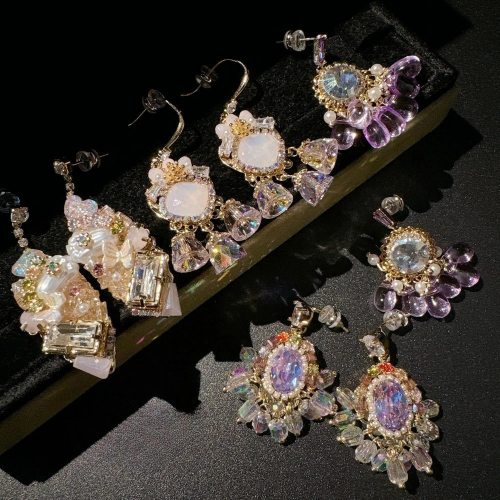 

Luxury Crystal Statement Earrings Iridescent Baroque Style with Gem Clusters Perfect for Parties Weddings Elegant Occasions