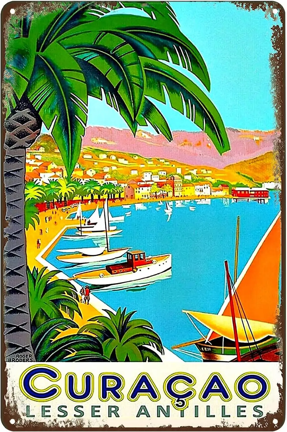 tuya Curacao Lesser Antilles Caribbean Island Port Travel Poster Vintage Metal Tin Sign Wall Art Decor Plaque for Home Bar Club