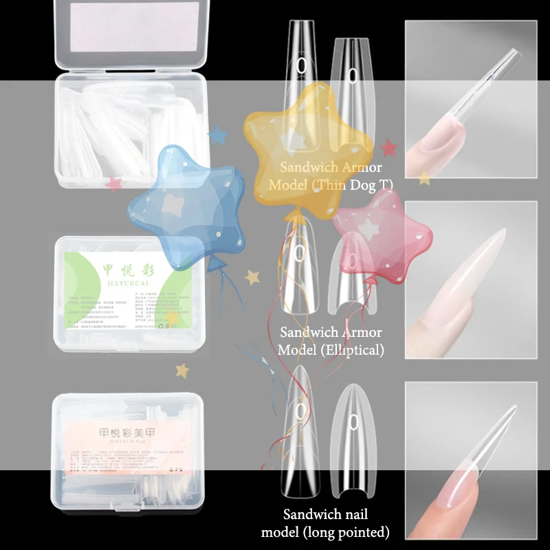 Sandwich Dual Nail Forms 60pcs 15Size Quick Extensions-Dual Forms T-shaped Ellipse Manicure Forms Top Mold Bottom Mold 3D
