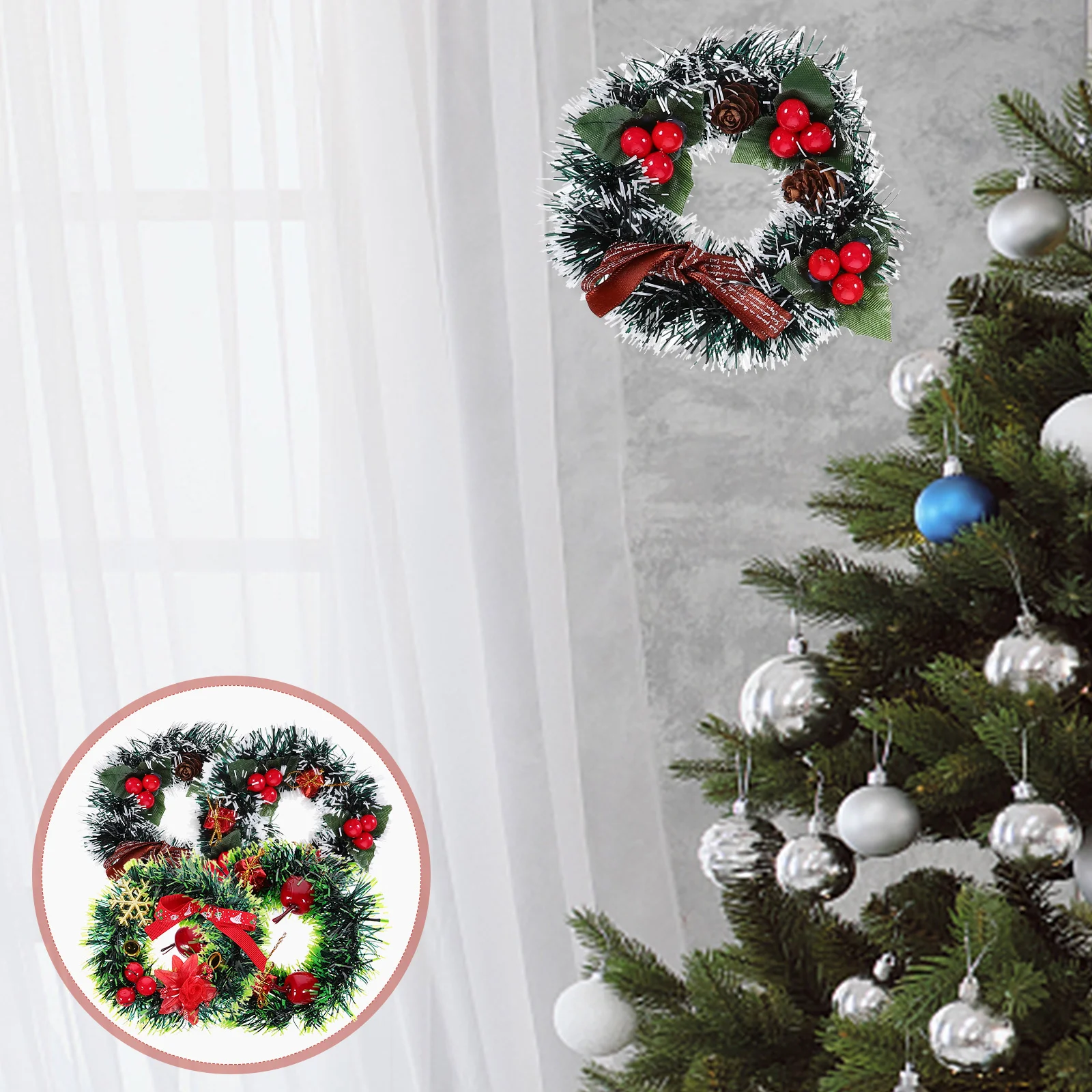 

4 Pcs Towel Hanger Party Mini Pine Wreaths Unlit Christmas Garland Row of Lights Artificial