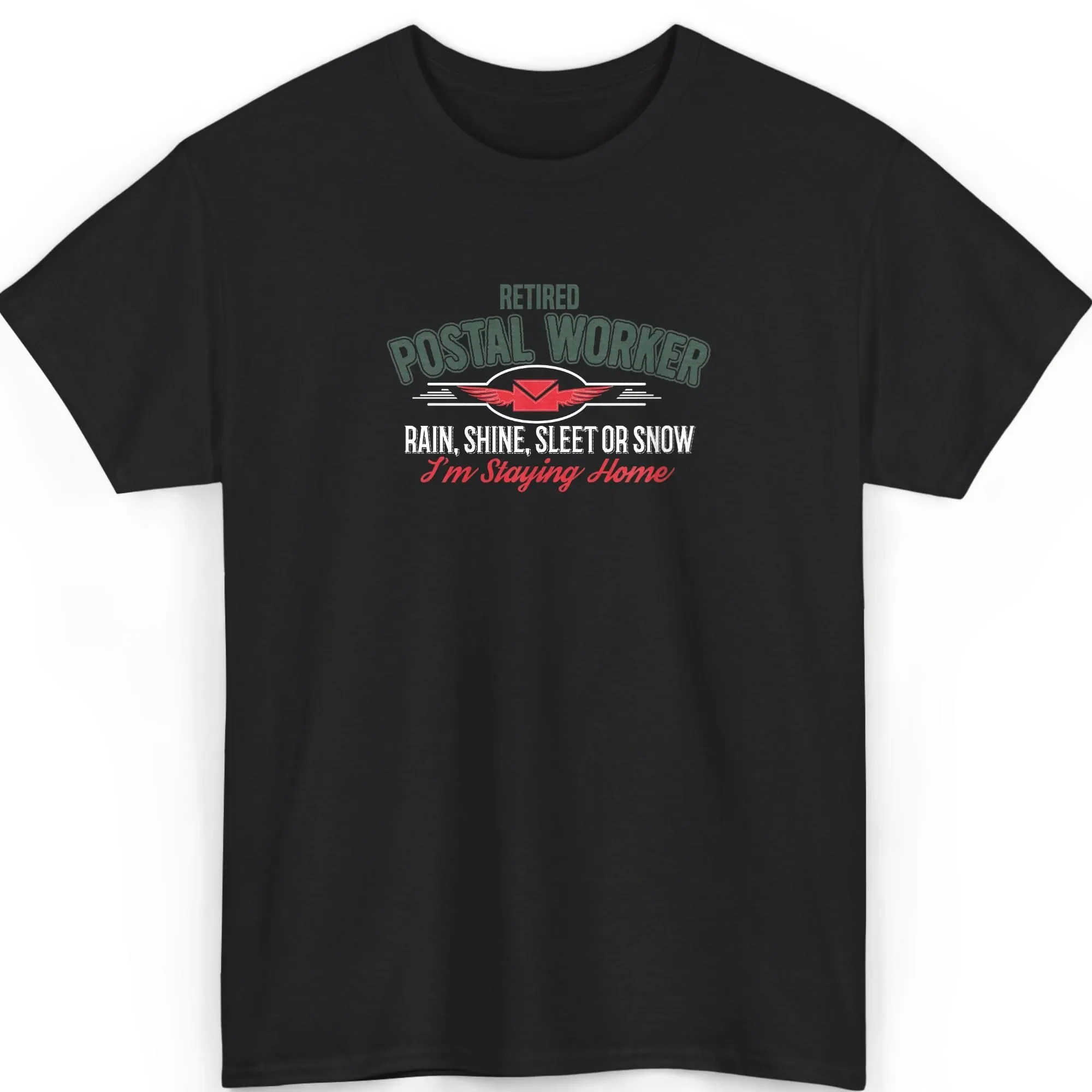 T-Shirt für pensionierte Postbeamte, lustiges T-Shirt für Postträger, Regen, Sonnenschein, Schnee, Ruhestands-Bekleidung, Stay Home