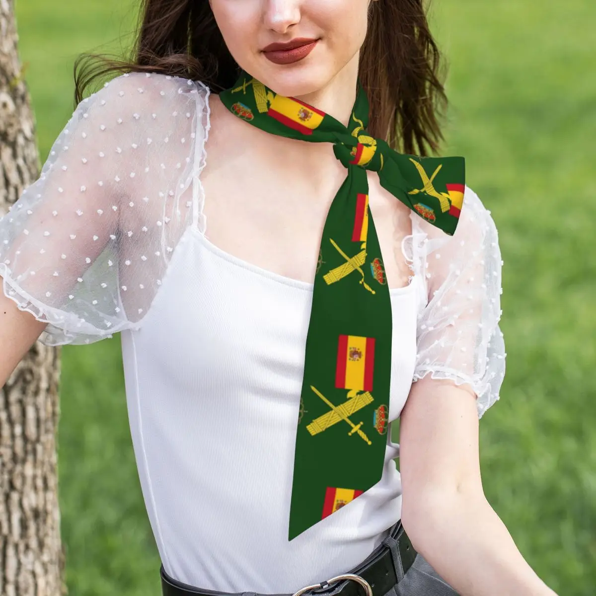 Spain Flag Plus Emblem Civil Guard Women Long Narrow Scarf Soft Skinny Scarf Multi-use Neck Head Wrap for Office Daily Party