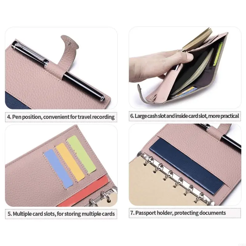 CORA Portable Notebook Wallet with Pebbled PU Leather Cover, Card Slots, Page Insert and Travel Writing Use for Daily Carry