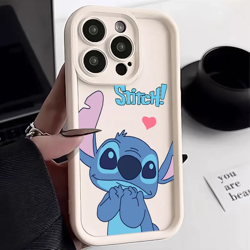 Stitch Happy Cute Phone Case For iPhone 15 14 13 12 11 Pro Max 7 8 Plus XR XS Max Mini Anti Fall Shy Kawaii Soft Cover Cartoon