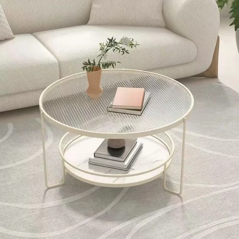 Mesa de centro de vidrio templado para sala de estar, muebles creativos para el hogar, mesa redonda de té de ocio, borde, luz nórdica de lujo