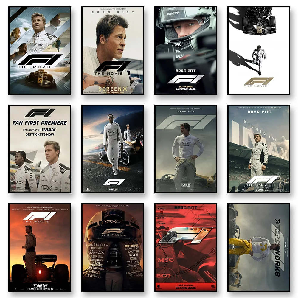 F1 The Movie Canvas Wall Art Print Poster Brad Pitt F1 Decorative Painting Modern Home Living Room Decor Movie Lovers Gift