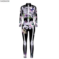 Cosplay Costume Zentai Bodysuit Fancy Suit Halloween Skeleton Punk Gothic Women Sexy Skull Skeleton Slim Jumpsuit