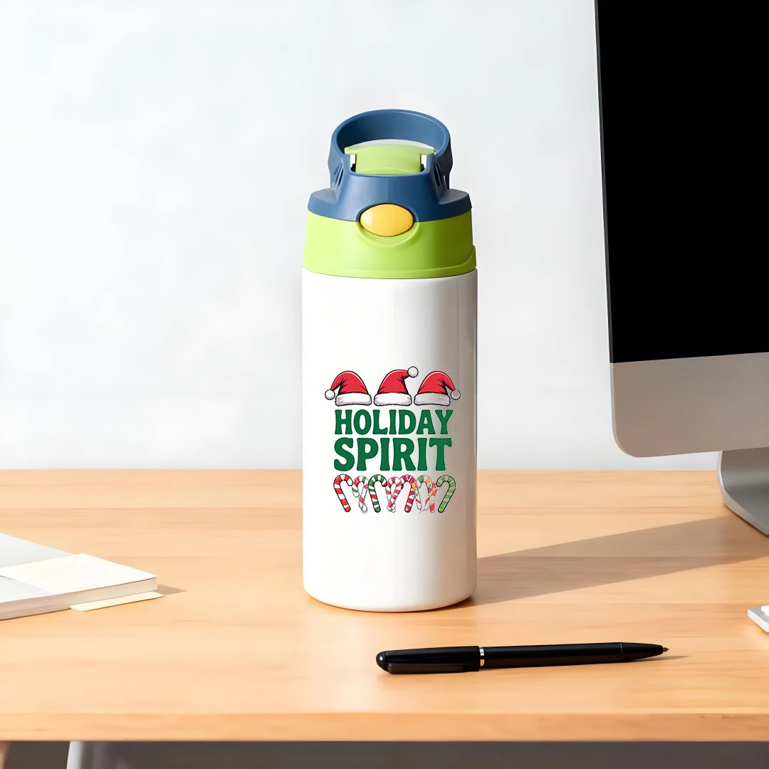 كوب حراري من الفولاذ المقاوم للصدأ 304 + قبعة سانتا كرتونية + كوب بقشة قصب الحلوى هدية عيد الميلاد للأطفال إطلاق منتج جديد