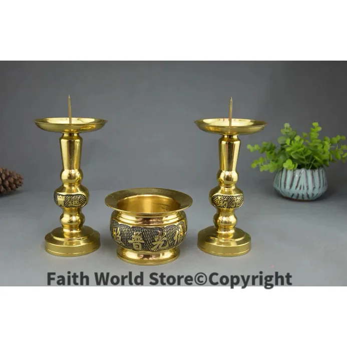 wholesale Buddhist supplies # HOME Lobby Shop Money Drawing Buddhist sacrifice Opening Ceremony temple brass candlesticks Censer