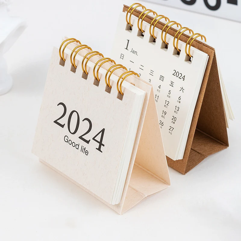 Mini 2024 Calendar Folding Coil Desk Calendar Book Kawaii Daily Time Manegement Monthly Planner To Do List Home Office Supplies