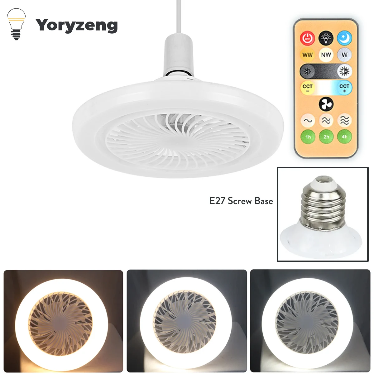 

Dimmable E27 LED Ceiling Fan Light 3 Speeds Mode Remote Control 3 Light Colors Summer Gift For Kids Room Kitchen Bedroom Decor