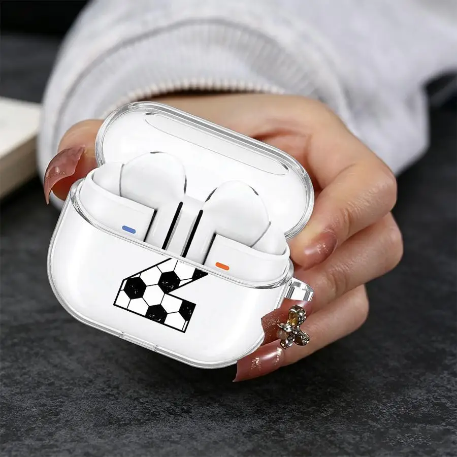 Geometric Soccer Print Clear Earphone Cases Cover With Hook Case For Samsung Galaxy Buds 3 FE 2 4 Pro 2Pro 4Pro Live 3Pro