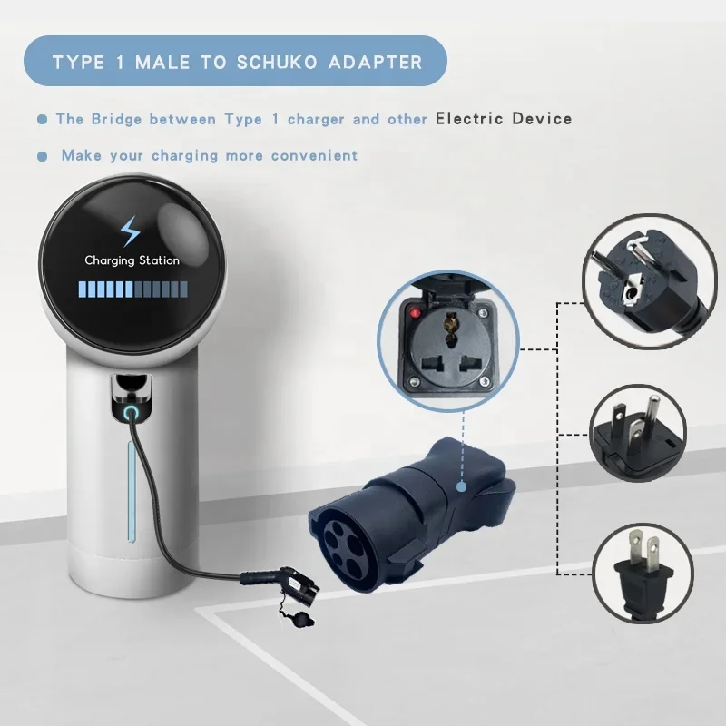 J1772 Type Male Plug to Schuko Socket EVSE Adapter For Power Supply