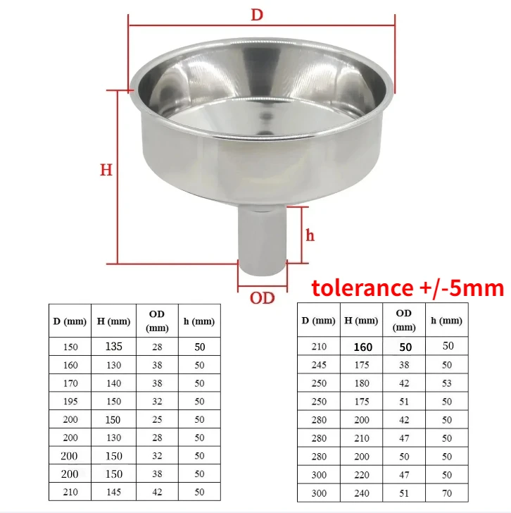 

Funnel Large household wine and oil funnel extra-large industrial hopper Stainless Steel (tolerance +/-5mm)
