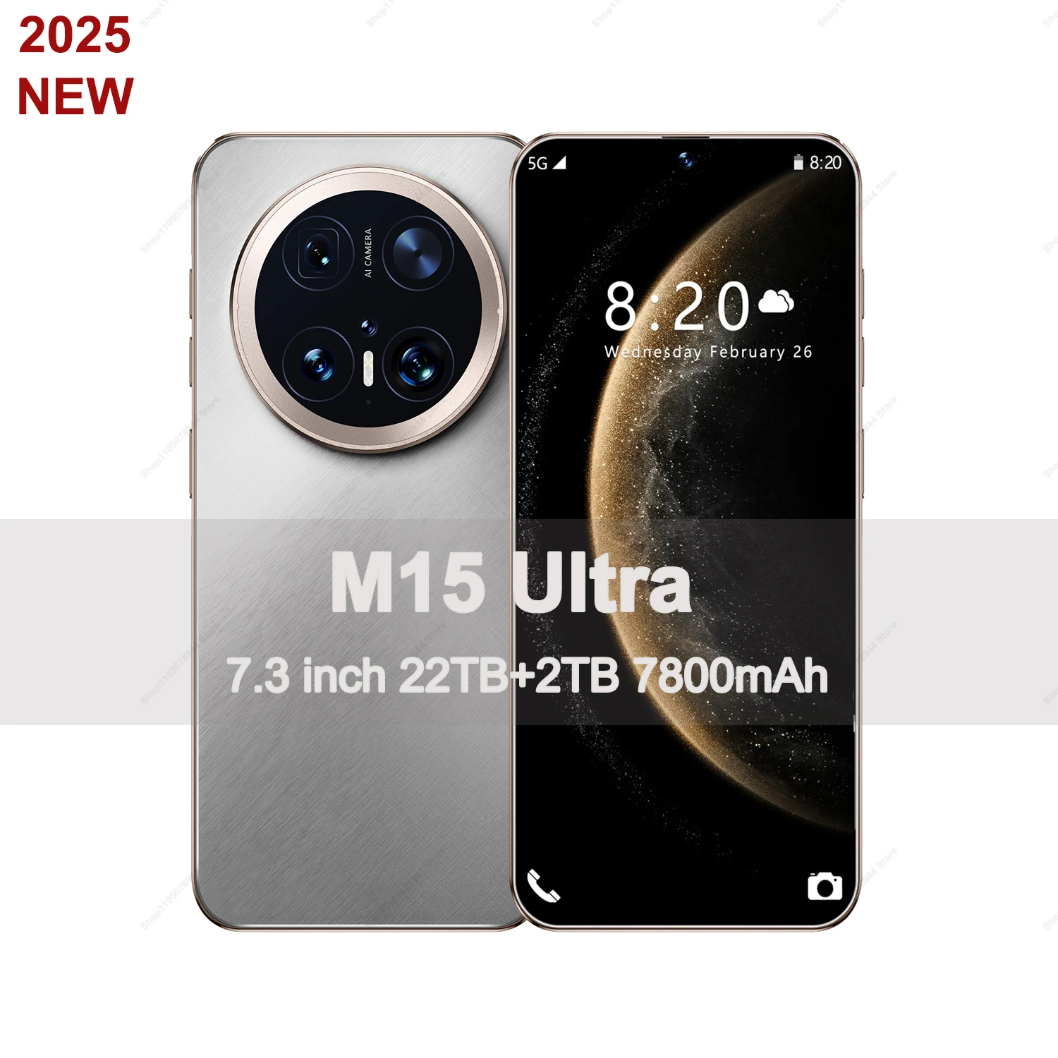 

2025 New M15 Ultra max 7.3HD Global Edition Original Smart Dual Card 7800mAh Battery Facial Recognition Function