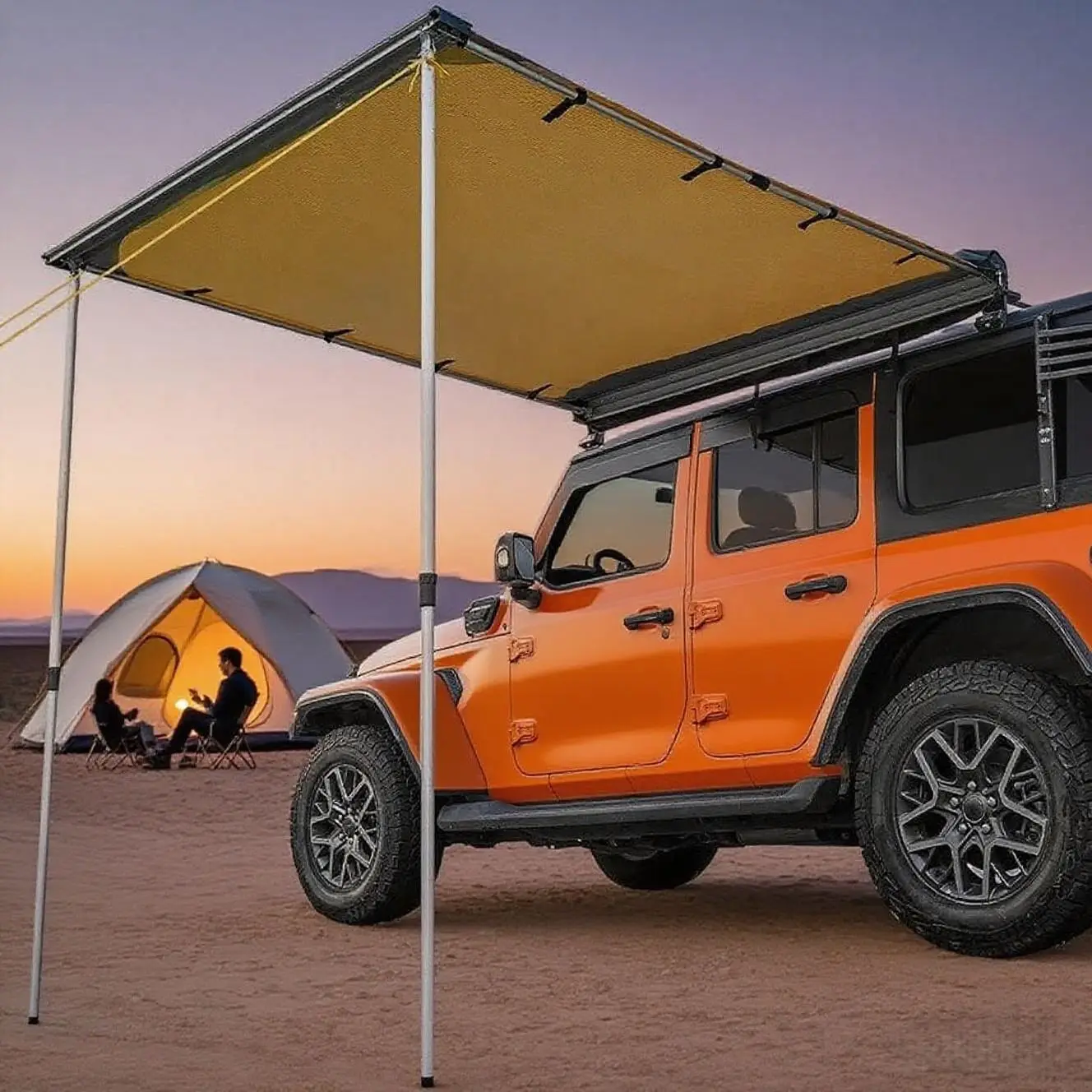 

Khaki Square Shape Oxford Fabric Side Tent Rainproof and Sunproof Quick-Open for Outdoor Camping SUV Off-Road Cars for Summer