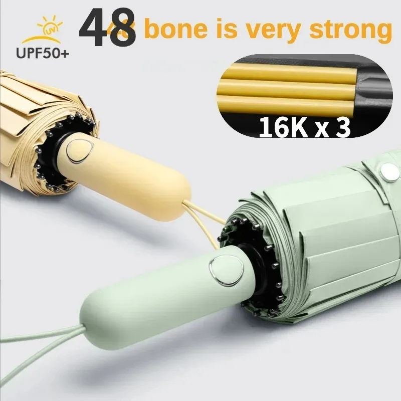 

New 48 Bone Windproof Strong Fully Automatic Folding Umbrella for Men Large Size Weatherproof Sun Uv Protect Male Female Umbr