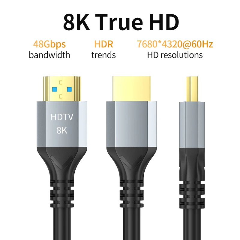 كابل HDMI 8K HDMI 2.1 8K @ 60 هرتز 4K @ 120 هرتز 48 جيجابت في الثانية EARC ARC HDCP فائق السرعة HDR لأجهزة الكمبيوتر المحمول PS5 PS4 شاشة تلفاز عالية الدقة