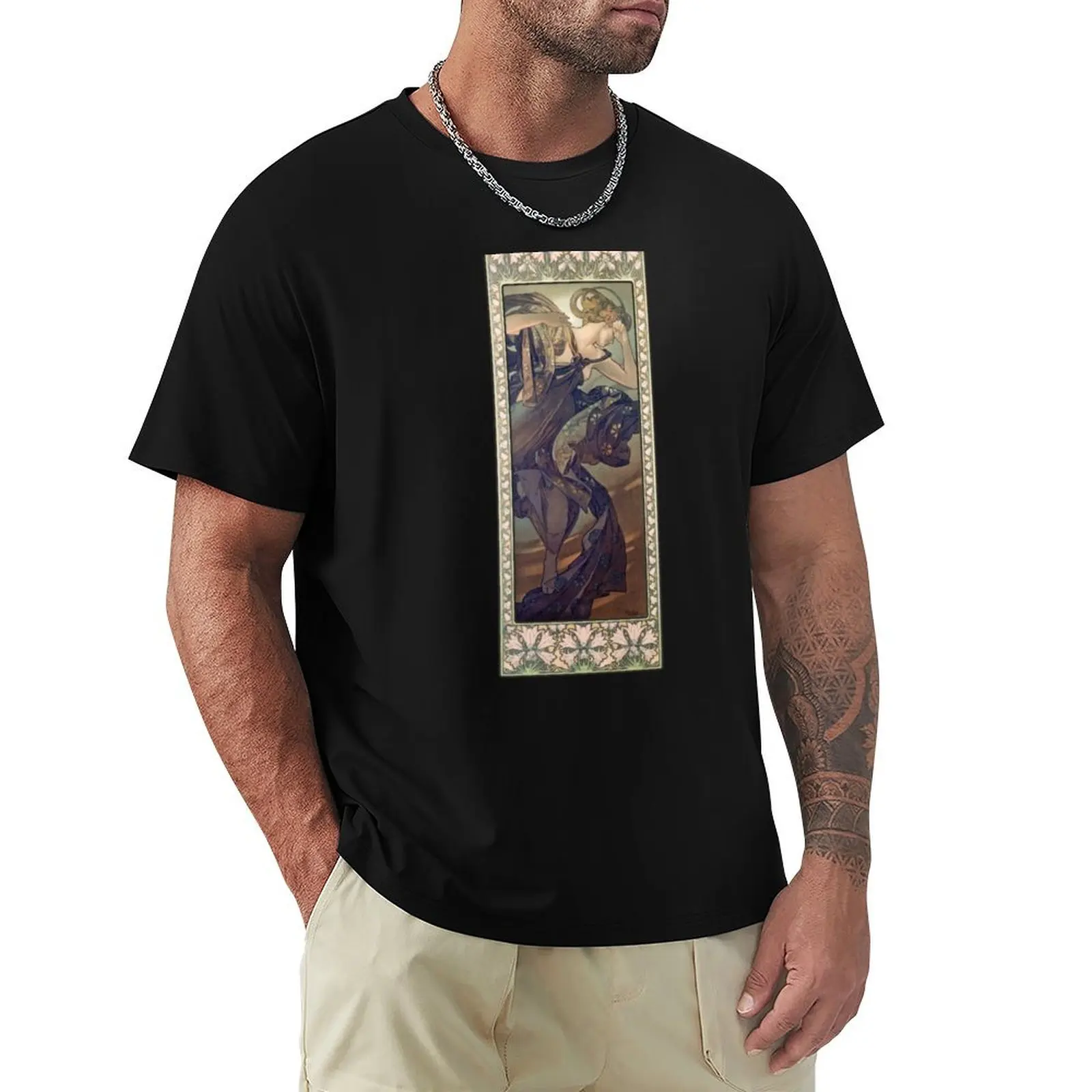 The Moon and the Stars - Evening Star Alphonse Mucha T-Shirt Breathable Mesh Panel T-Shirt