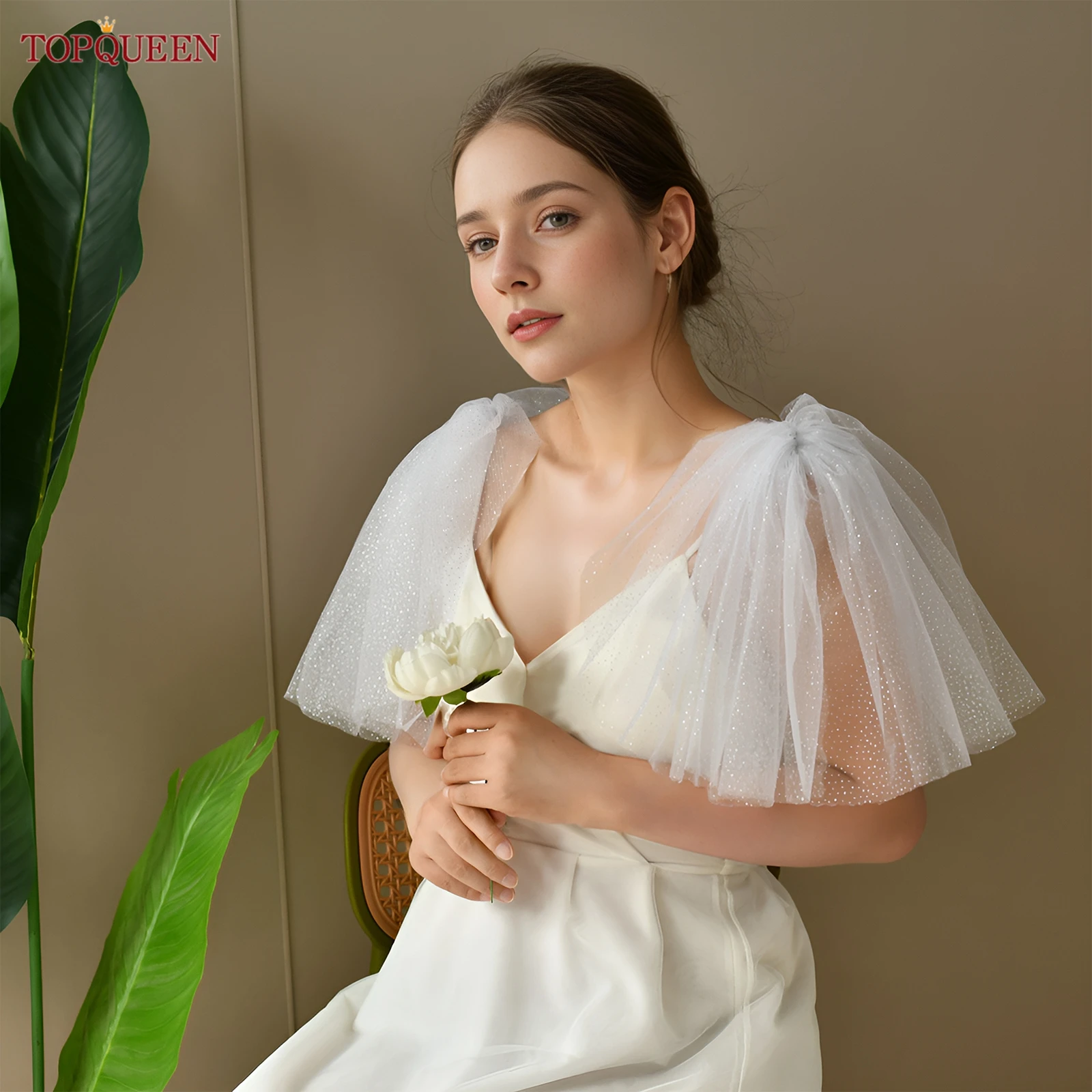 

TOPQUEEN Vg125 блестящие тюлевые свадебные рукава со съемными рукавами, летние женские короткие топы, аксессуары для платья, настраиваемые