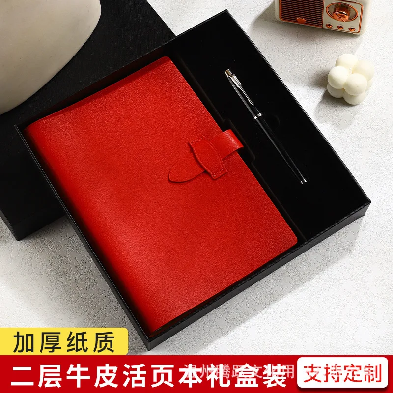 A6 A5 B5 Genuine Leather Loose Leaf Notebook, Refillable Business Journal with Buckle Closure, 100 gsm Paper, 80 Sheets, Gift