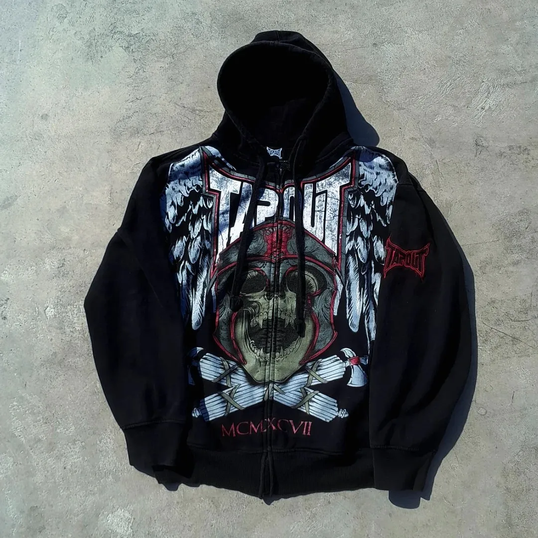 

Harajuku Tapout Zipper Skull Print Oversized Hoodies Women Hip hop Fashion Sweater American Y2k Tops Vintage Gothic Streetwear