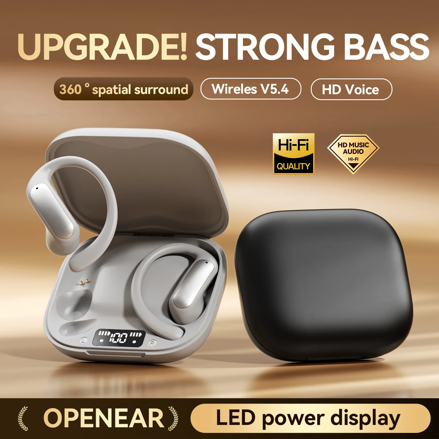 Наушники OWS с двойным экраном M140, открытые наушники с клипсой и беспроводными наушниками Bluetooth 5.4 для звонков без помощи рук, офиса, спорта