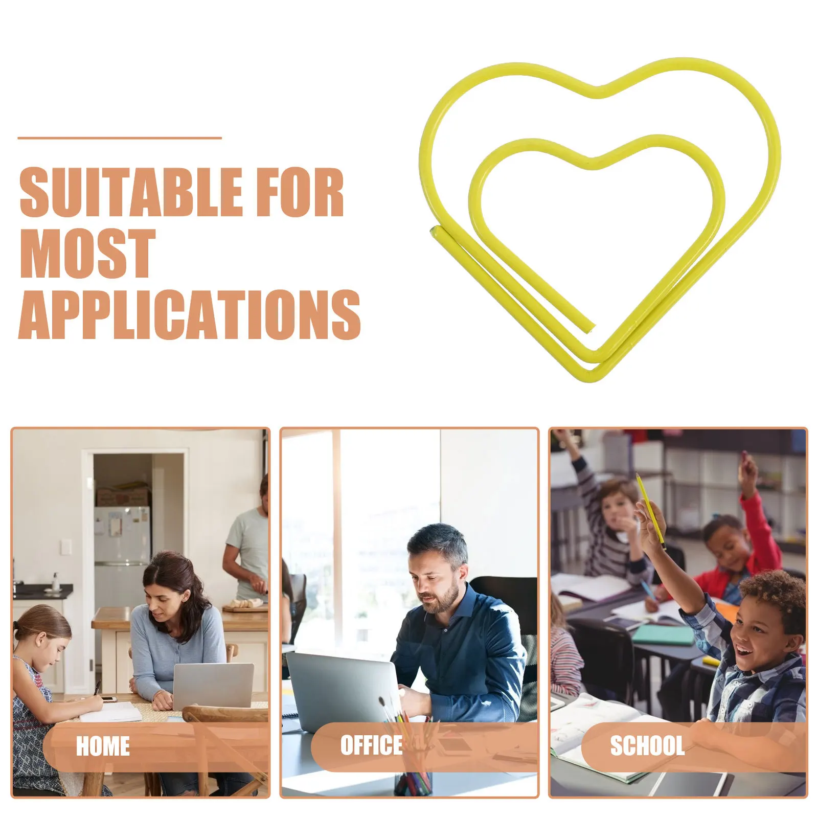 100 قطعة من مشابك الورق على شكل قلب، مشابك تنظيم المستندات المعدنية اللطيفة باللون الأصفر للمكتب والمدرسة والمنزل للاستخدام لوضع علامات على الصفحة المزخرفة