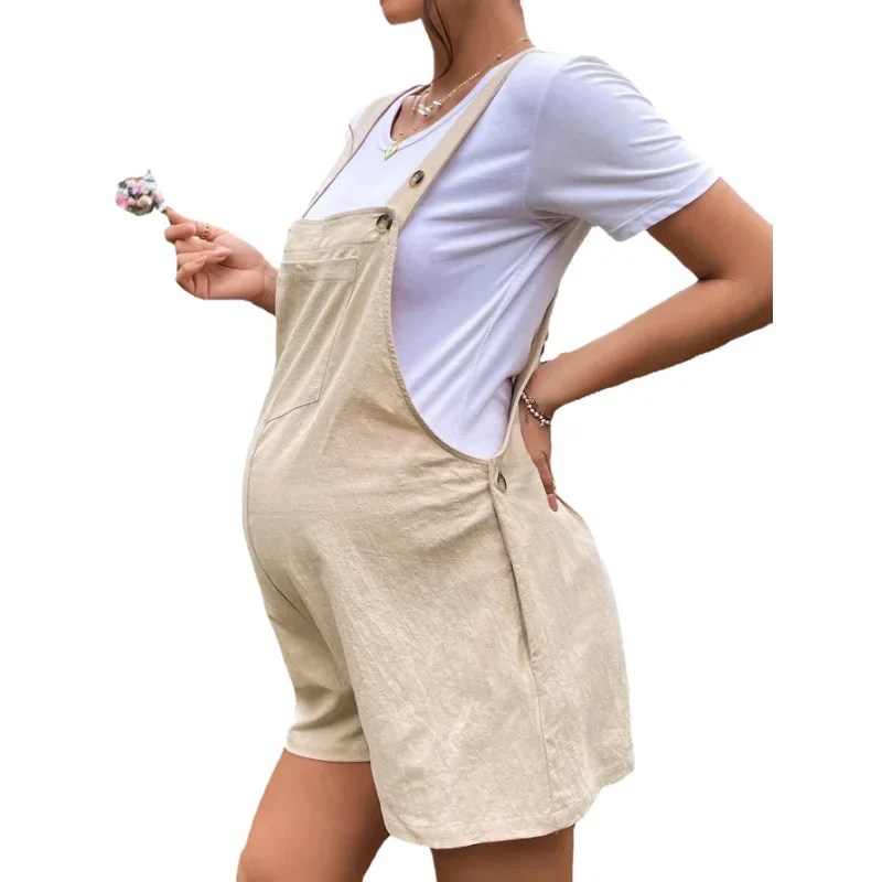 Maternity Jumpsuits Knee-length Plus Size Summer Fashion Pregnant Woman Rompers  Pregnancy Overalls Cotton Clothes Size S-XL